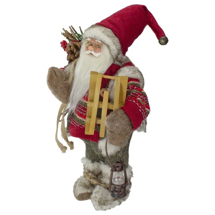 12" Standing Santa with a Sled and Lantern Christmas Figurine