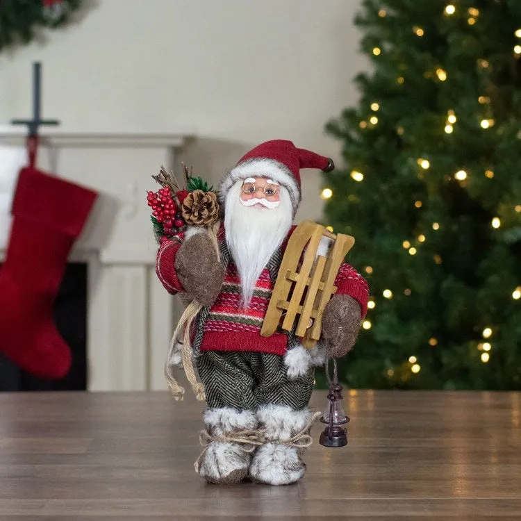 12" Standing Santa with a Sled and Lantern Christmas Figurine