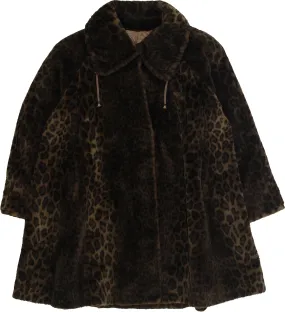 80s Faux Fur Coat with Leopard Print