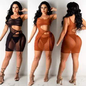 Bandage high stretch nightclub sexy mesh Dress   Underwear