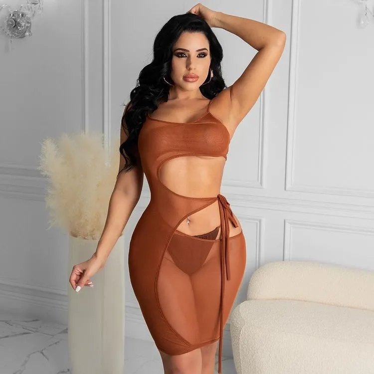 Bandage high stretch nightclub sexy mesh Dress   Underwear