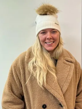 BKLYN S Wool Beanie Ivory Hat Natural Pom Pom