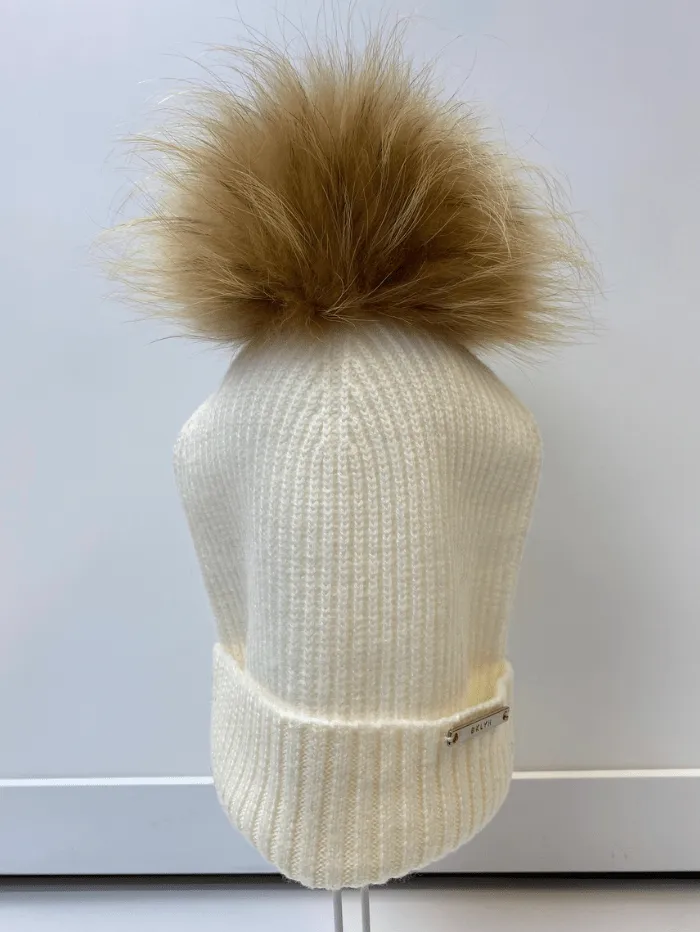 BKLYN S Wool Beanie Ivory Hat Natural Pom Pom