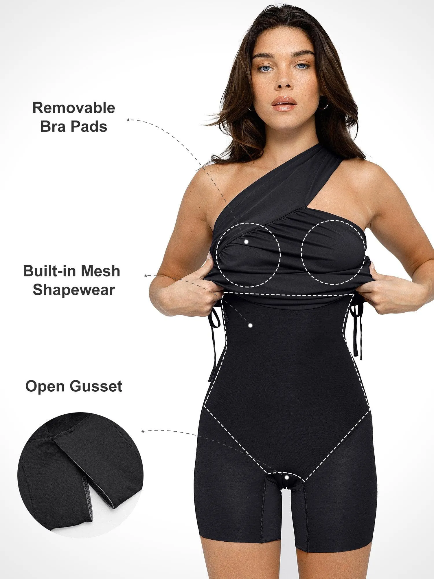 Bluetag Cooling Shapewear One-Shoulder Ruched Bodycon Dress For Insiders