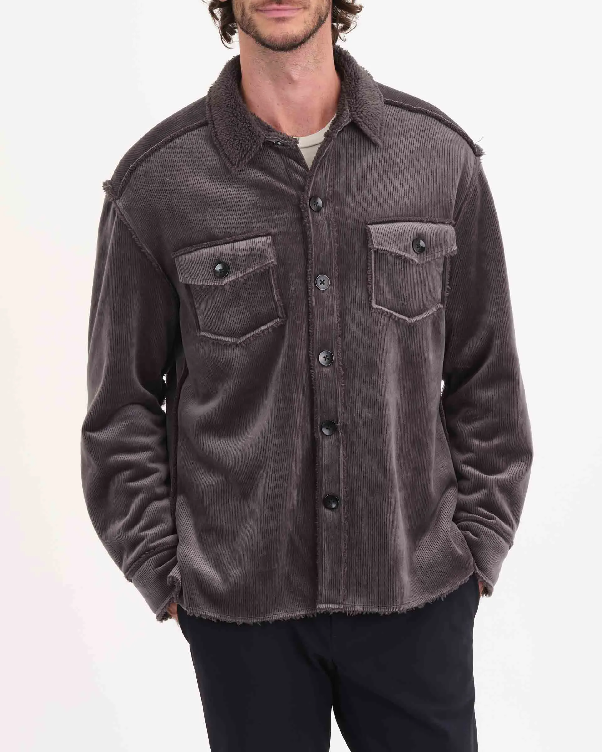 Button Down Corduroy Sherpa Shacket