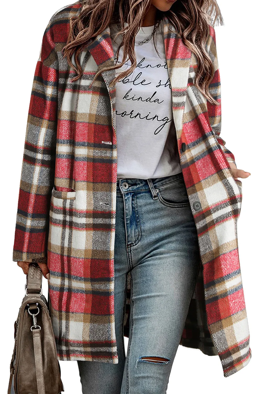 Button-Down Plaid Coat