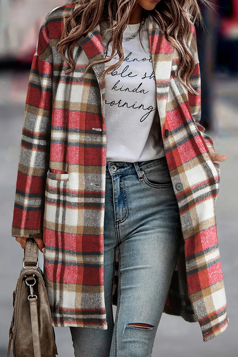 Button-Down Plaid Coat