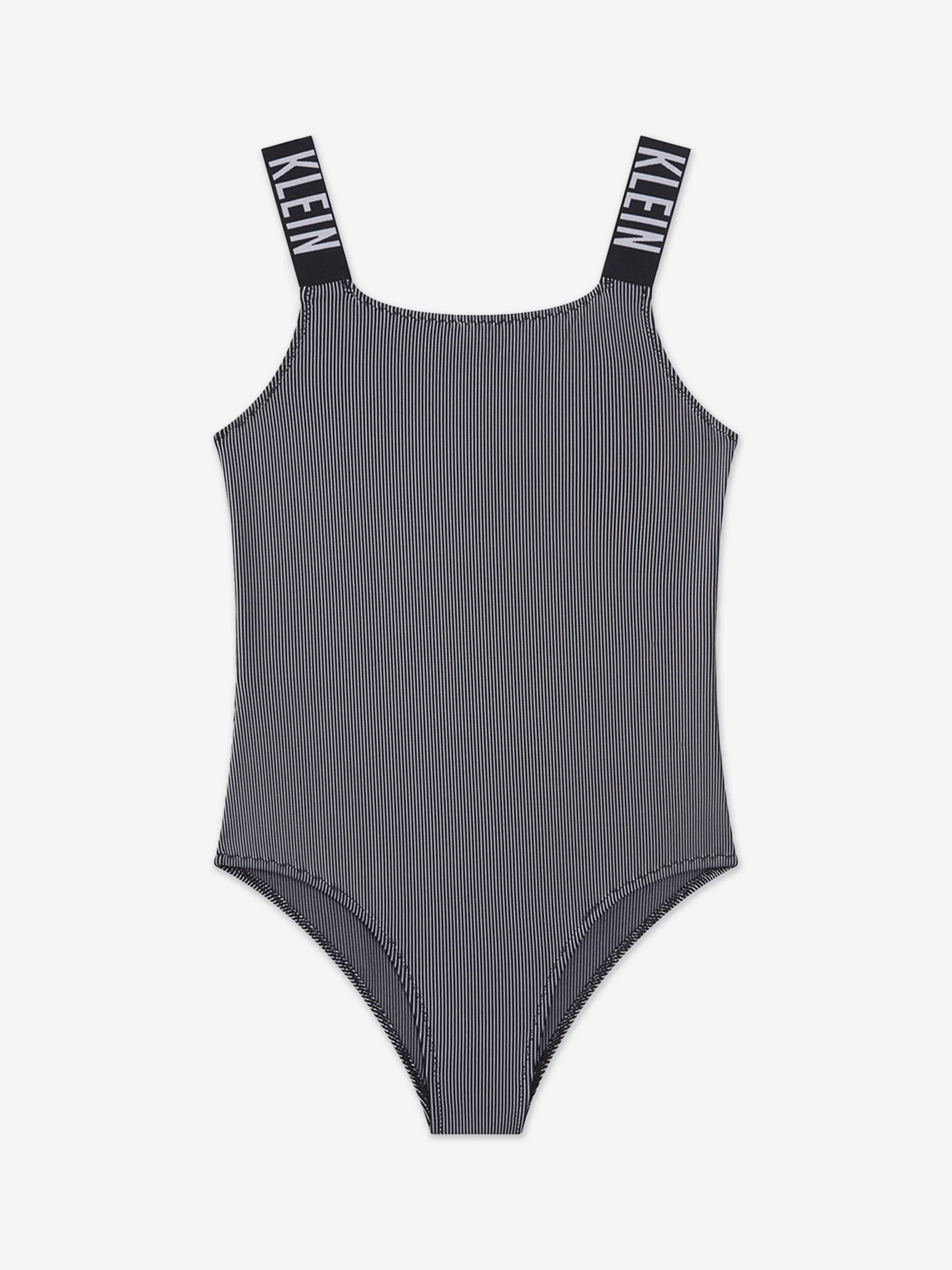 Calvin Klein Girls Logo Strap Swimsuit in Black