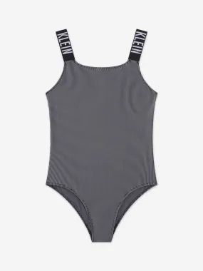 Calvin Klein Girls Logo Strap Swimsuit in Black