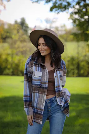 Campfire Vibes Plaid Flannel Shacket - Blue Multi
