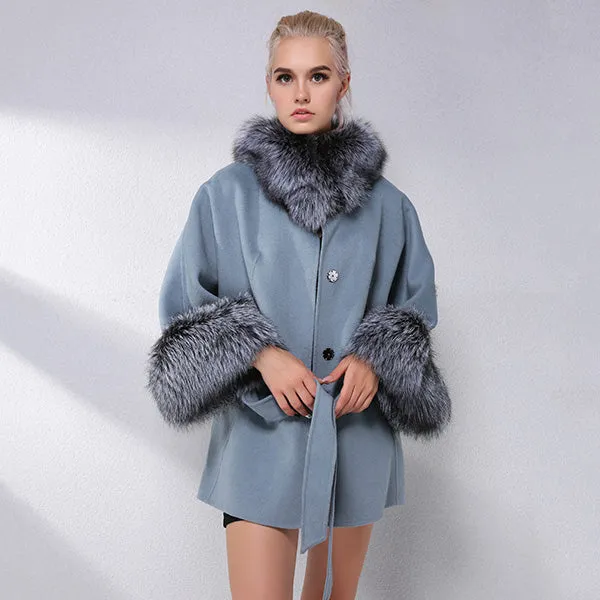 Cashmere With Natural Real Fox Fur Coat