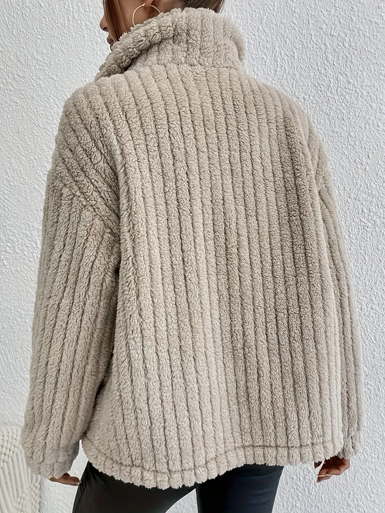 Cozy Dual-Sided Plush Cardigan - Casual Button-Up Outerwear for Women, Machine Washable, Solid Color
