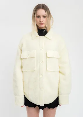 Cream Oversized Sherpa Button-Up Jacket