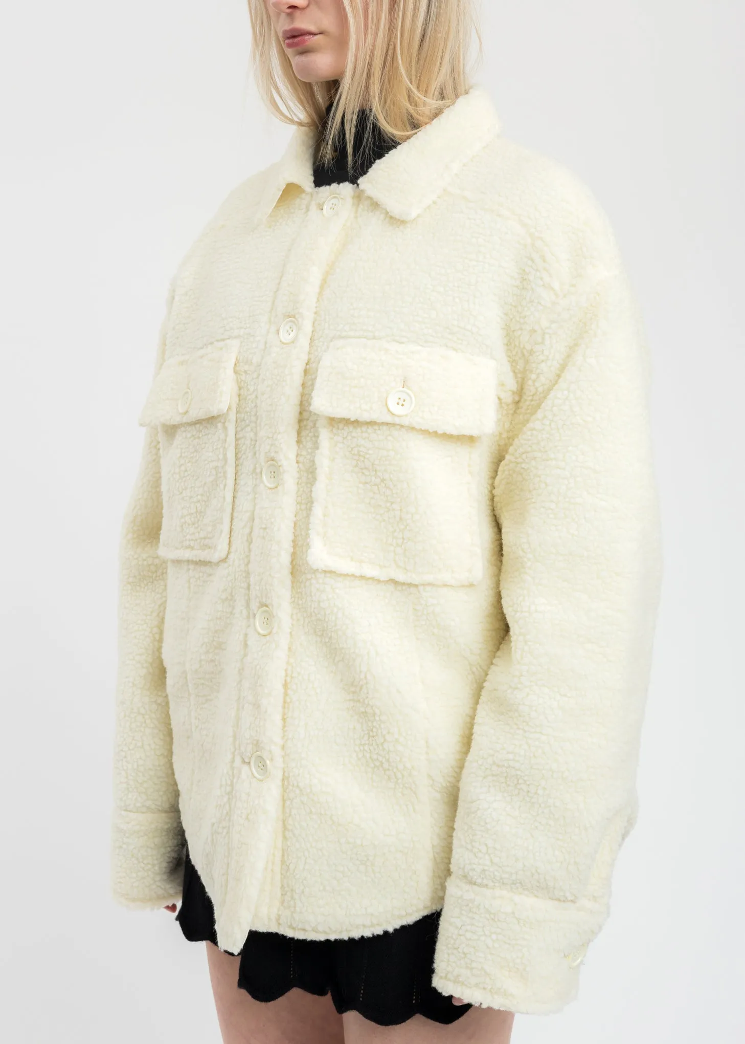 Cream Oversized Sherpa Button-Up Jacket