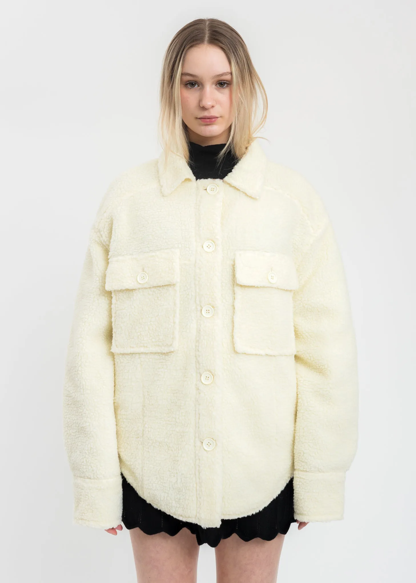 Cream Oversized Sherpa Button-Up Jacket