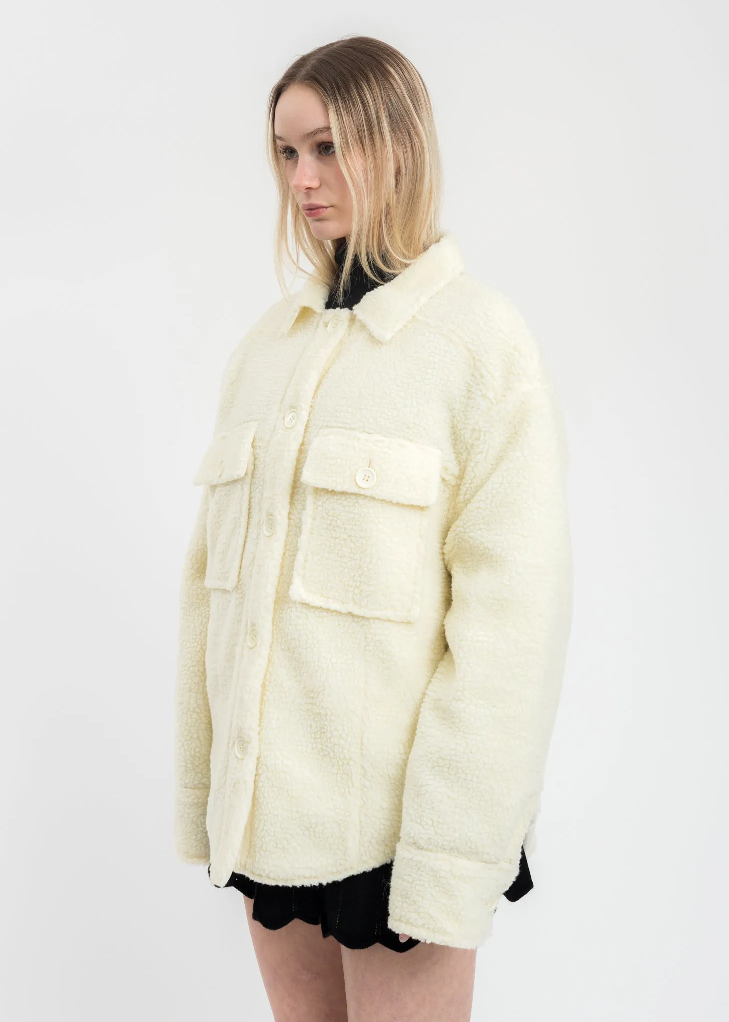 Cream Oversized Sherpa Button-Up Jacket