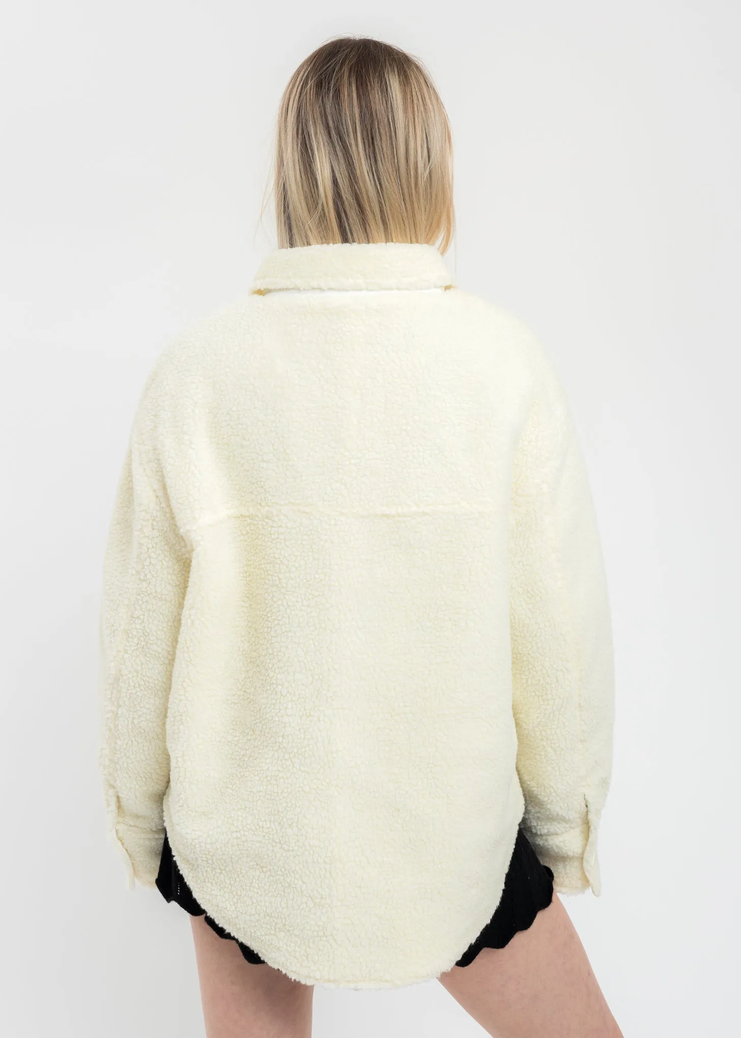 Cream Oversized Sherpa Button-Up Jacket