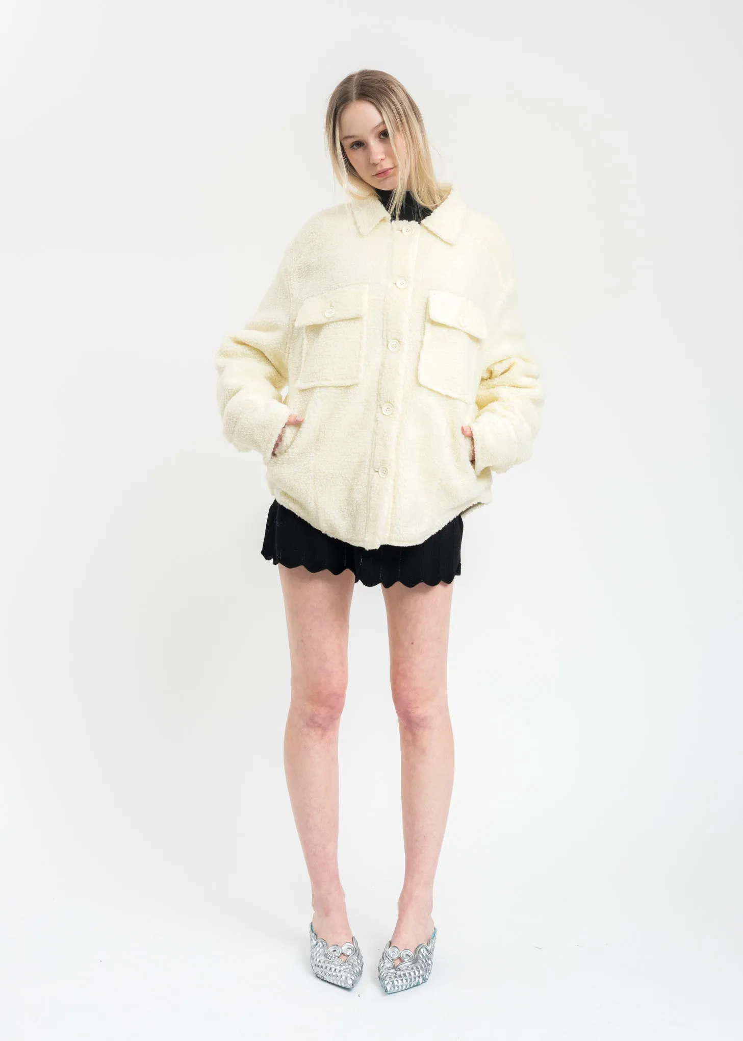 Cream Oversized Sherpa Button-Up Jacket