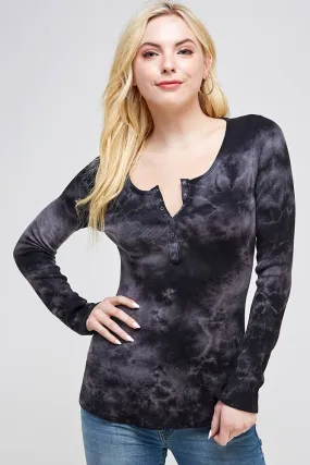 Crystal Cloud Tie Dye Scoop Neck Long Sleeve Top