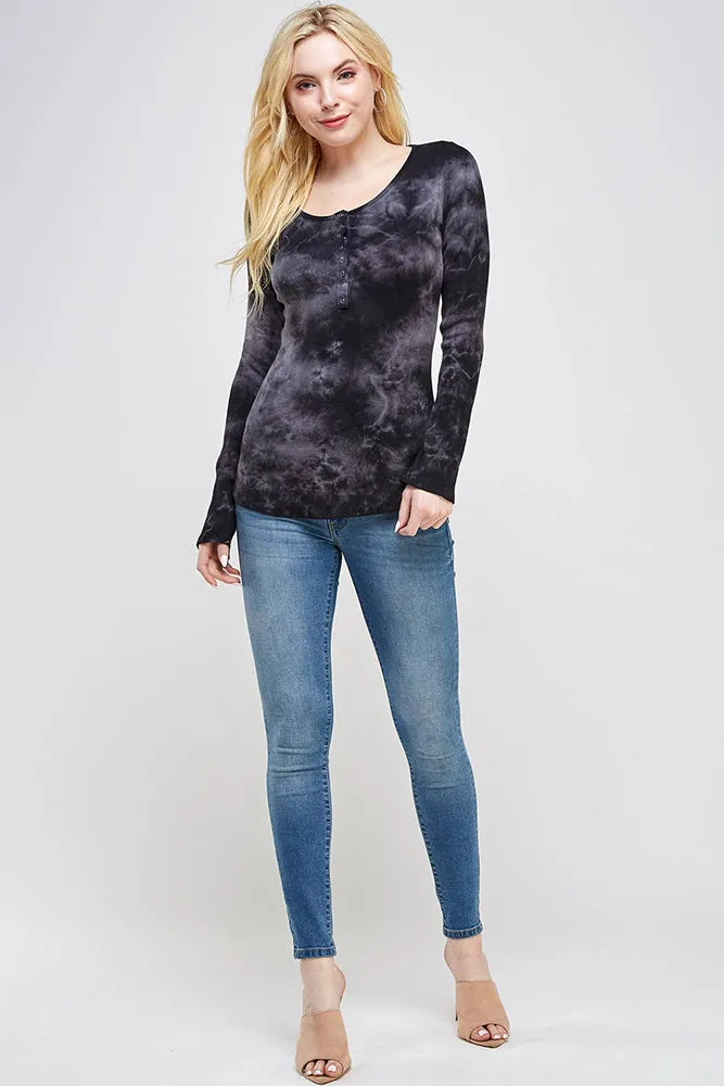 Crystal Cloud Tie Dye Scoop Neck Long Sleeve Top
