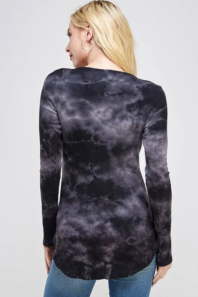 Crystal Cloud Tie Dye Scoop Neck Long Sleeve Top