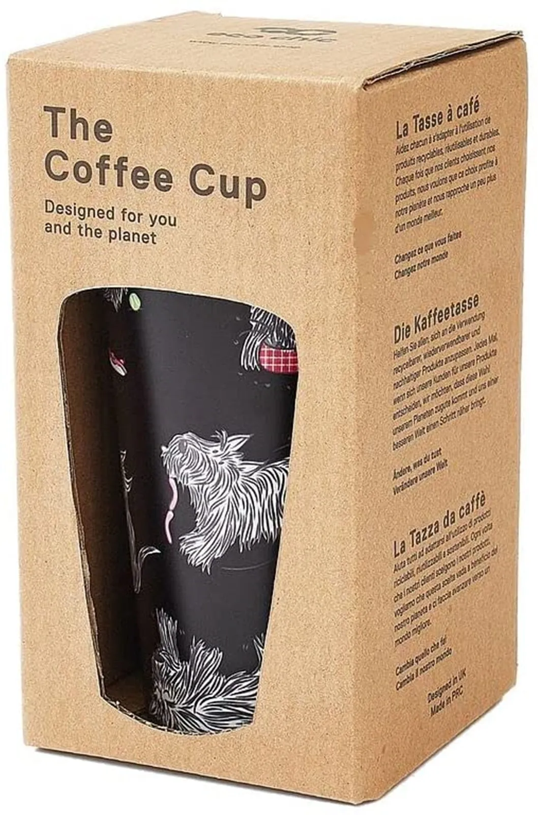 Eco Chic Reusable Thermal Coffee Cup | Stainless Steel Insulated Travel Mug with Leakproof Lid | Eco-Friendly and Reusable for Hot & Cold Drinks (Black Scotties, 380ml/13oz)