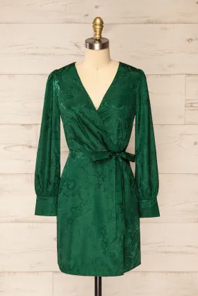 Fagerjorden | Faux-Wrap Satin Short Dress