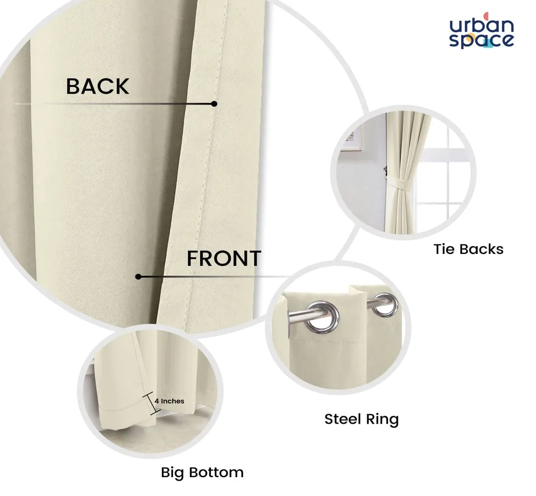 Faux Silk Blackout Curtains, For Door and Window, Pack Of 2 Curtains - Beige