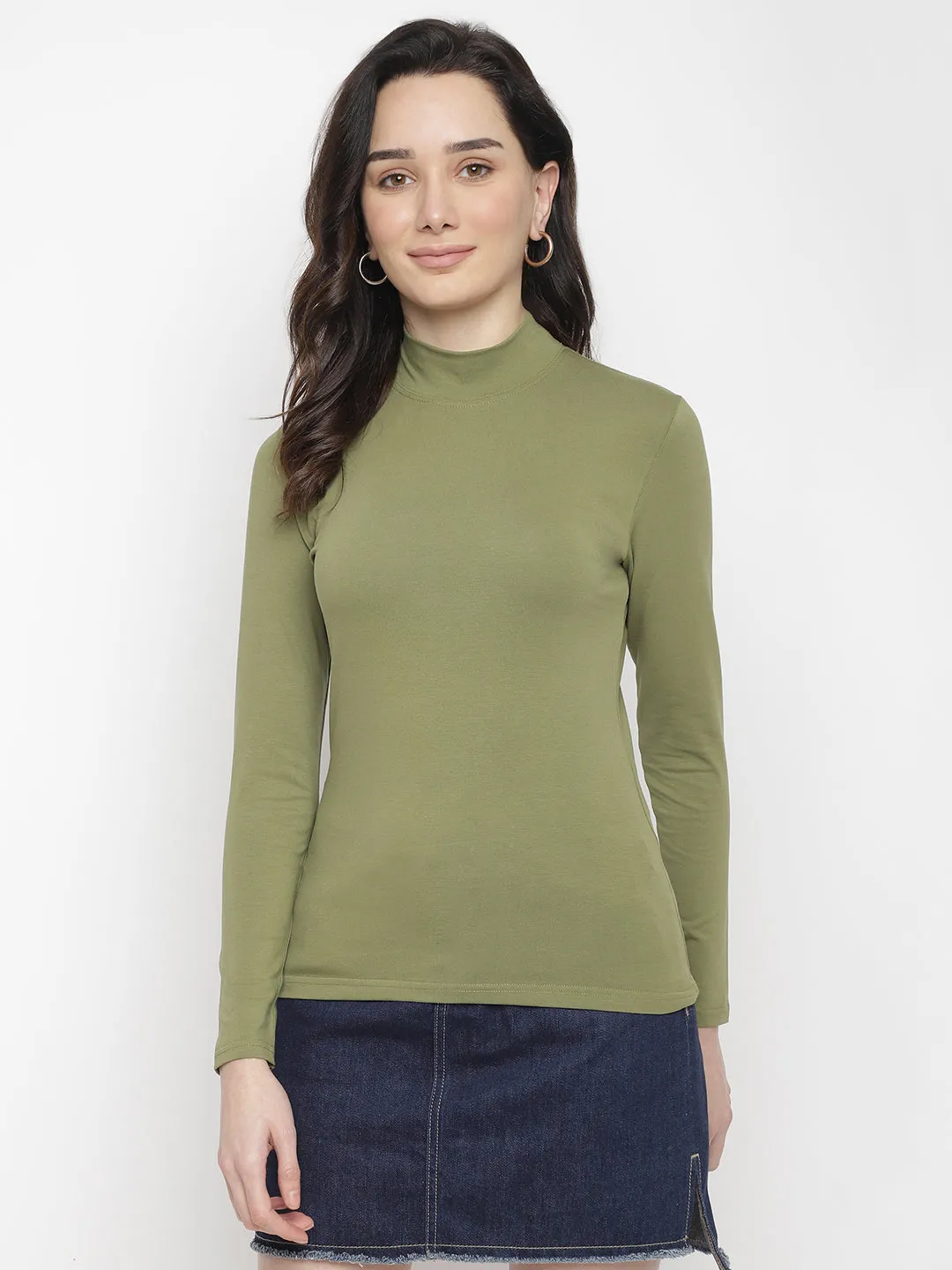 Fitted Mock Neck Full Sleeve Top