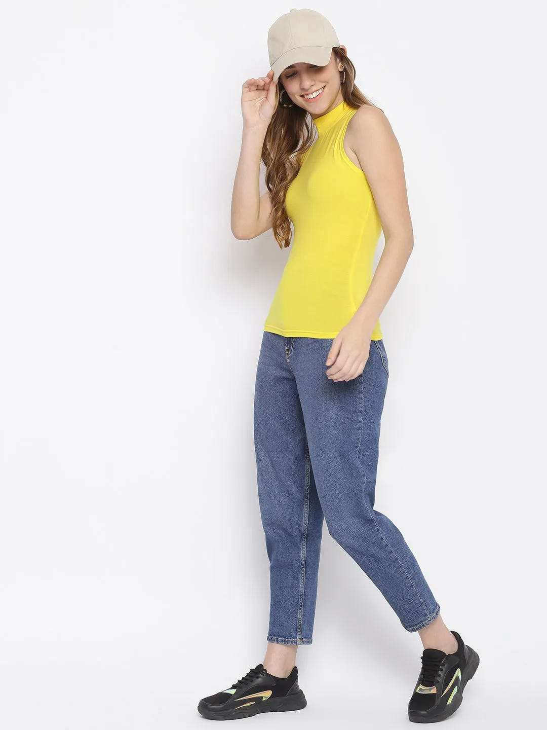 Fitted Mock Neck White Sleeveless Top