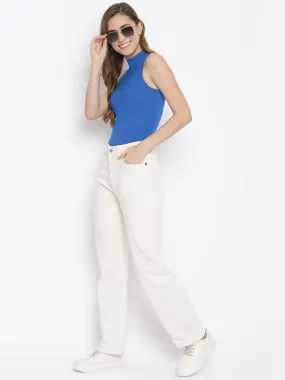 Fitted Mock Neck White Sleeveless Top