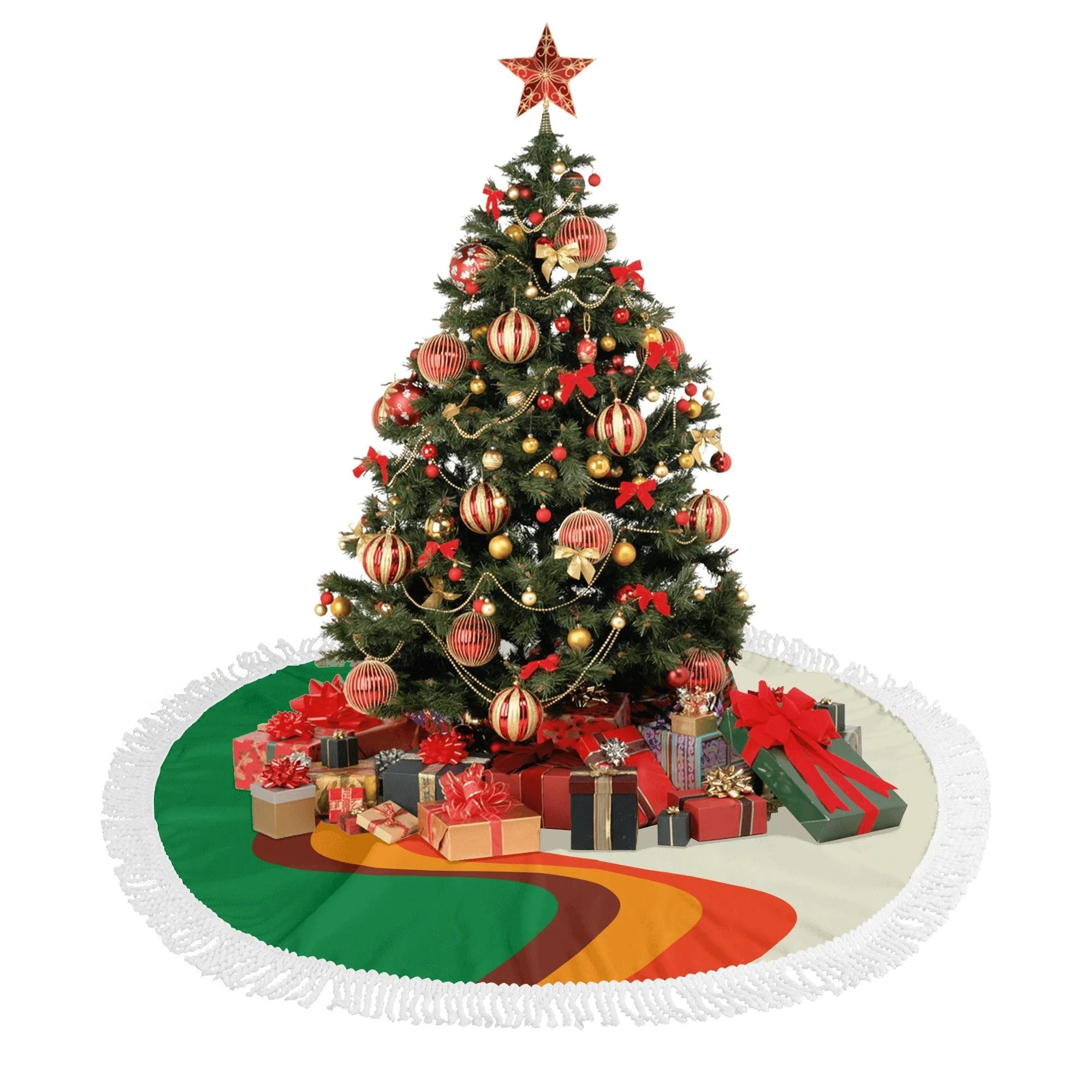 Fringed Christmas Tree Skirts Groovy Holiday Pattern Tree Skirt