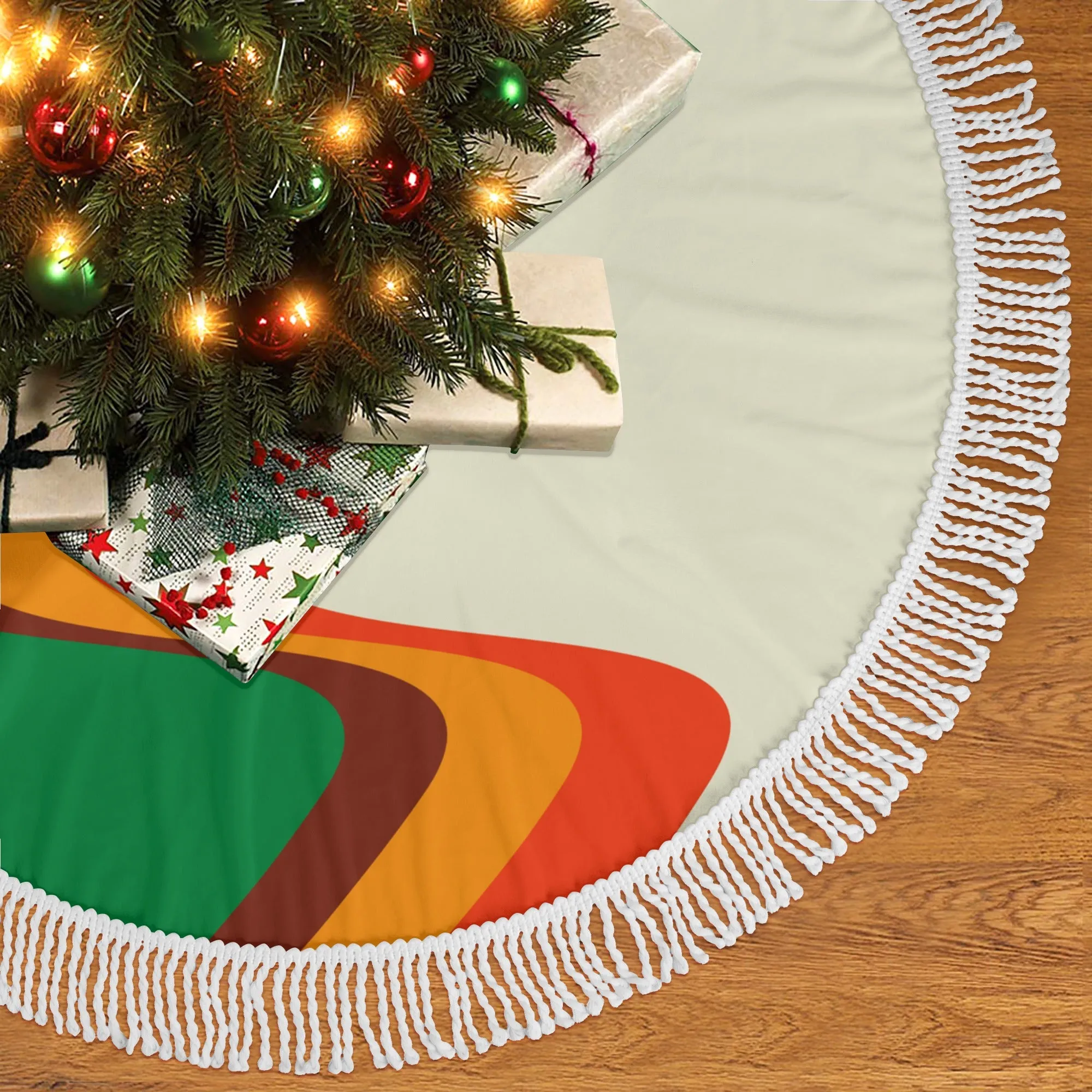Fringed Christmas Tree Skirts Groovy Holiday Pattern Tree Skirt