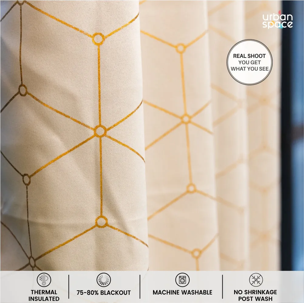 Gold Foil Printed 80-85% Blackout Curtains - Pack of 1 Curtain - Hexagon - Beige
