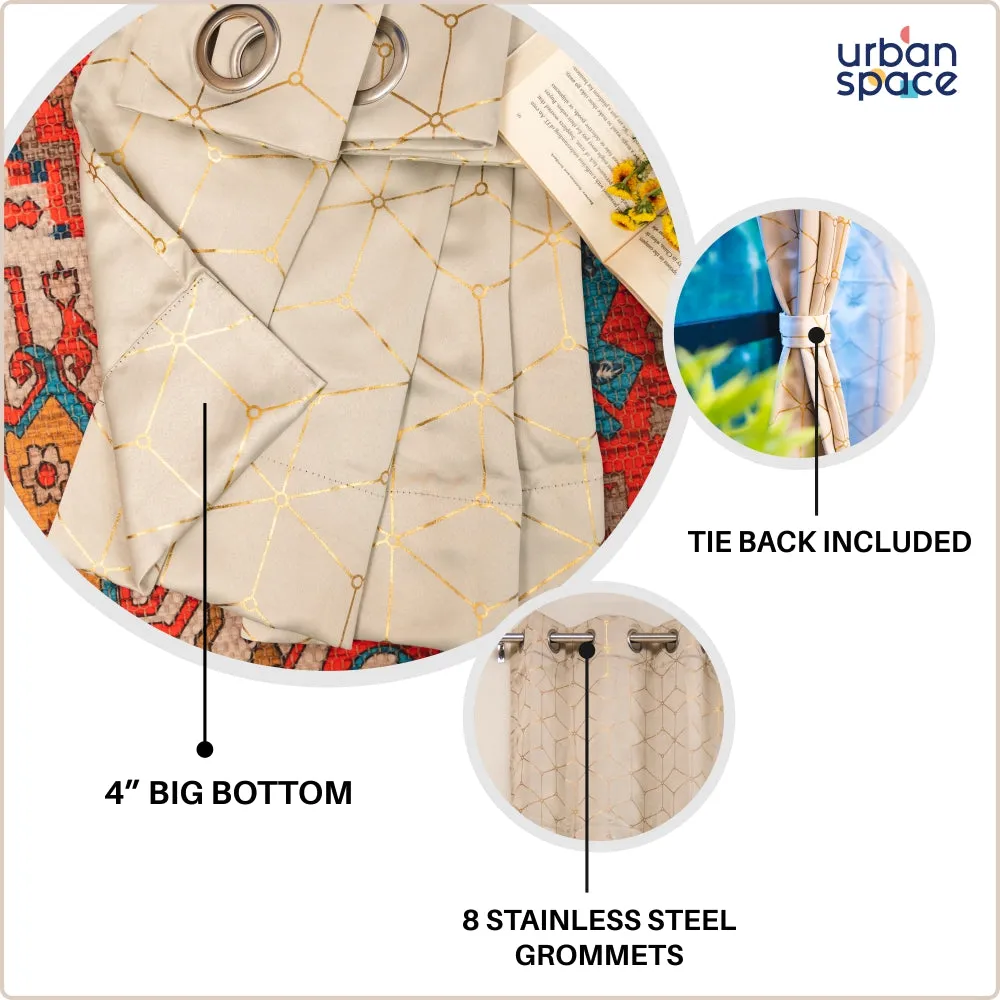 Gold Foil Printed 80-85% Blackout Curtains - Pack of 1 Curtain - Hexagon - Beige