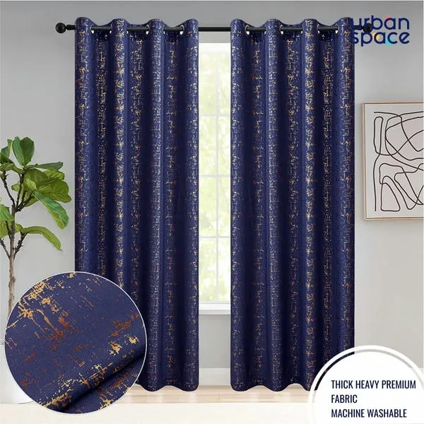 Gold Foil Printed 80-85% Blackout Curtains-  Pack of 1 Curtain - Sparkle - Navy Blue