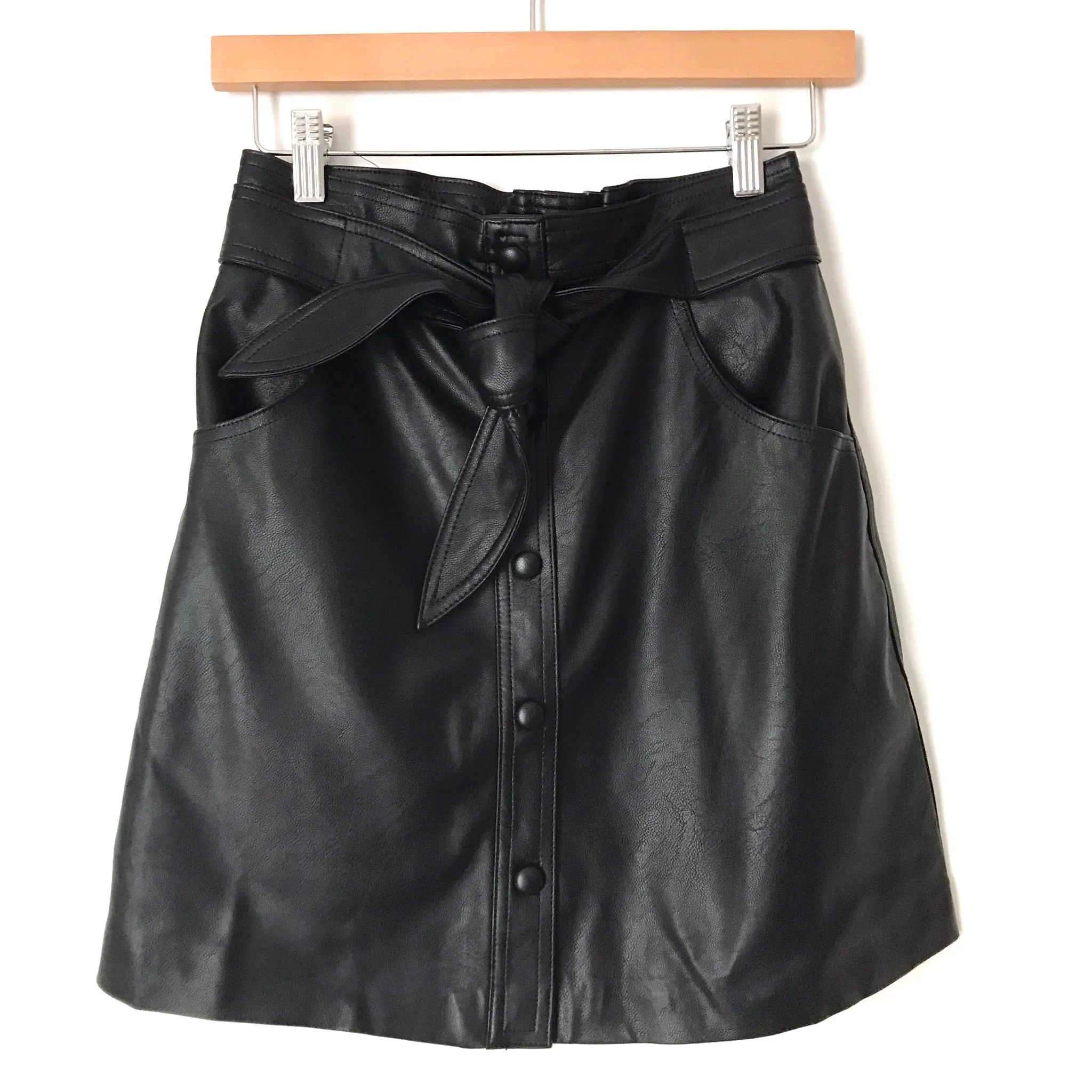 Idem Ditto Black Faux Leather Front Snap Skirt NWT- Size S