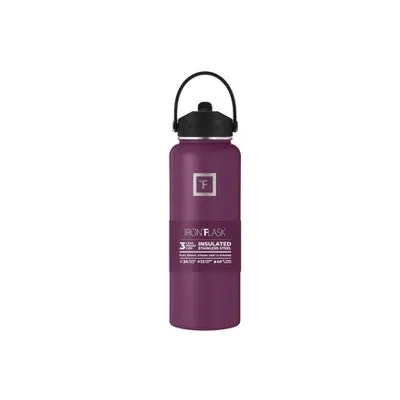 IRON FLASK 40oz Straw Stainless Steel Insulated Water Bottle 3 Lids, Burgundy