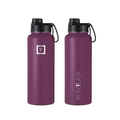 IRON FLASK 40oz Straw Stainless Steel Insulated Water Bottle 3 Lids, Burgundy