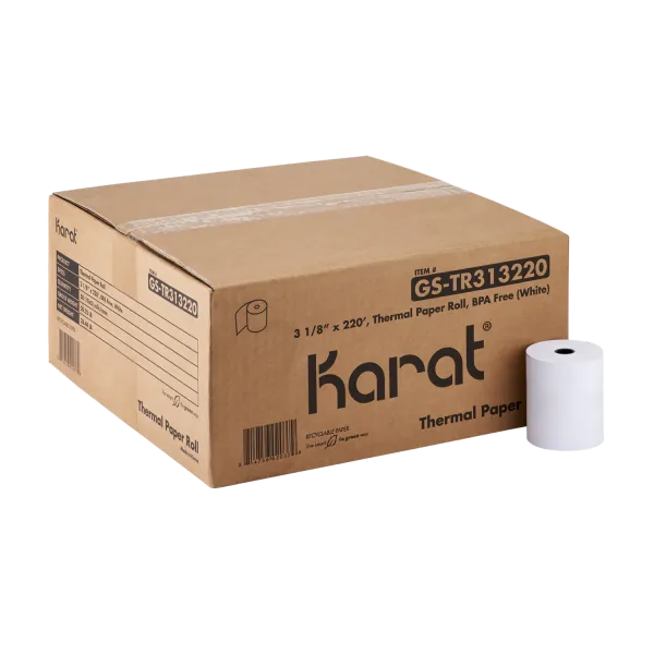 Karat 3 1/8" x 220' Thermal Paper Rolls, White - 50 pcs