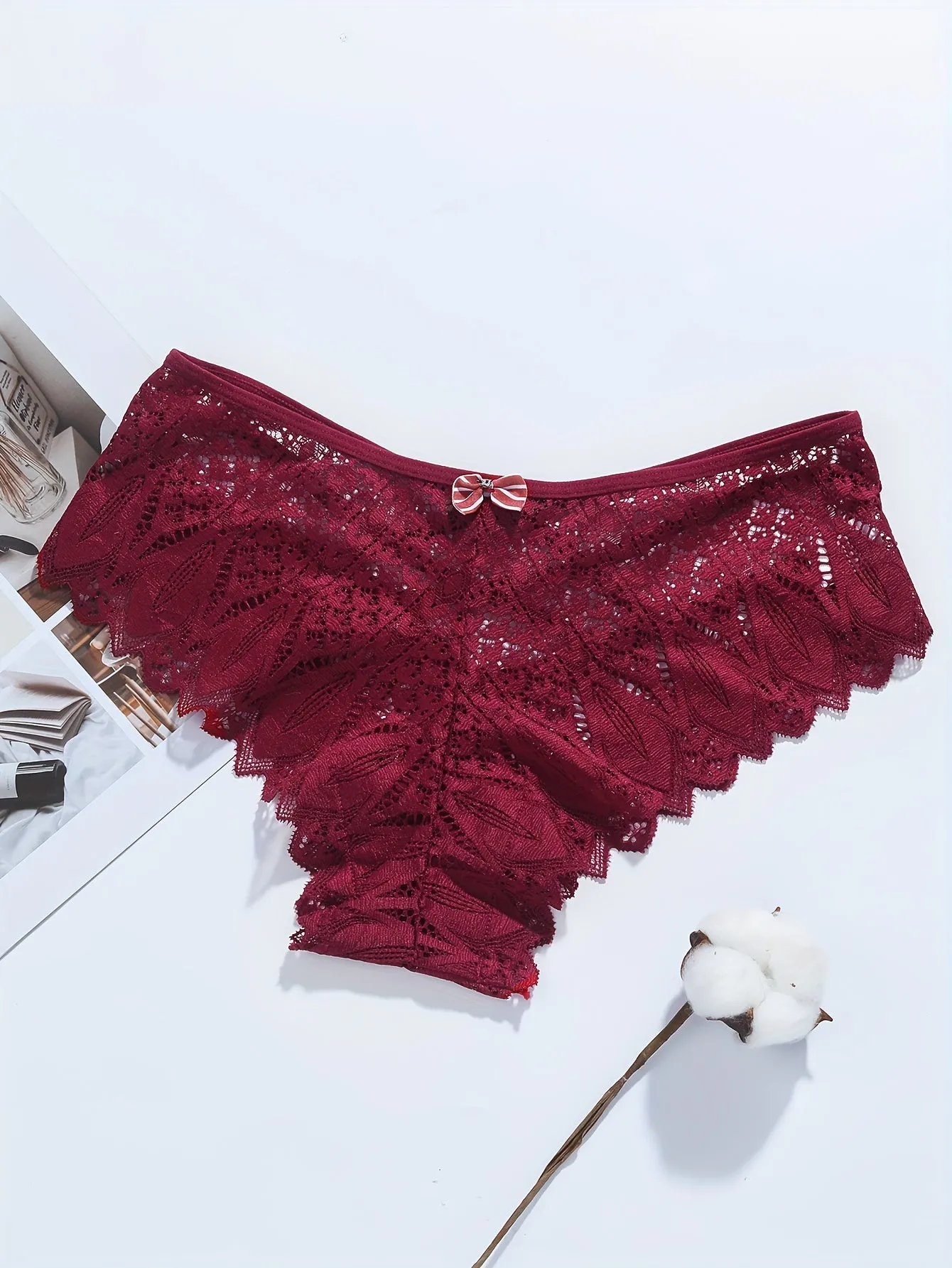 Lace Bow Thongs Chic Comfy  Seductive Low Waist Panties