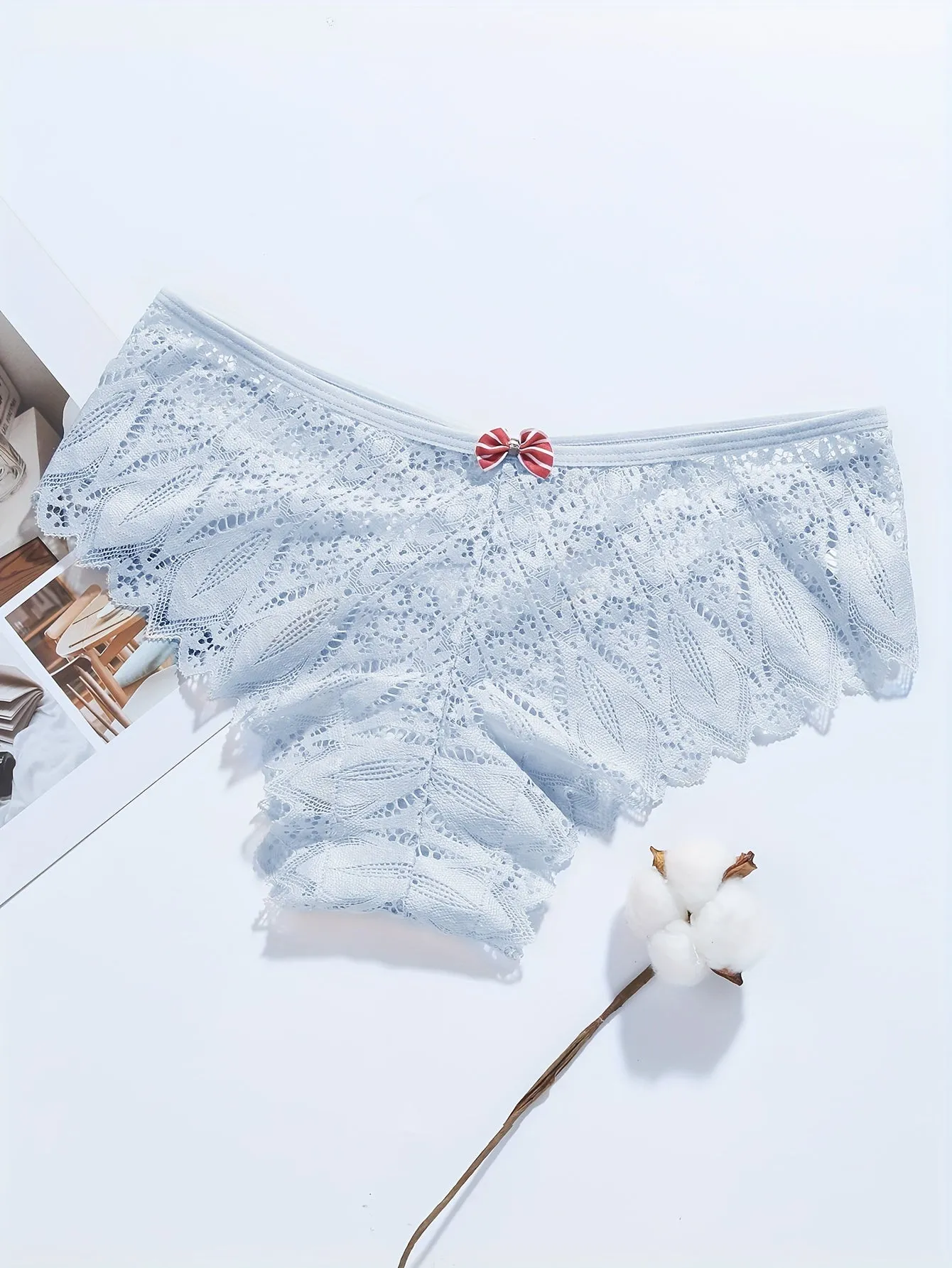Lace Bow Thongs Chic Comfy  Seductive Low Waist Panties