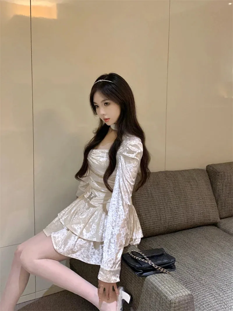 LANFUBEISI Summer butterfly tie fairy princess dress  new sequin mesh sweet girl puff sleeve dress dress for women short prom dress