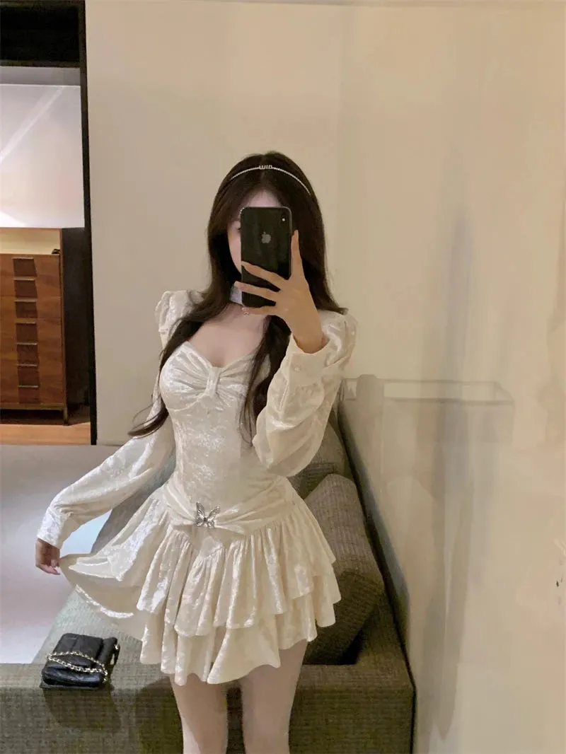 LANFUBEISI Summer butterfly tie fairy princess dress  new sequin mesh sweet girl puff sleeve dress dress for women short prom dress