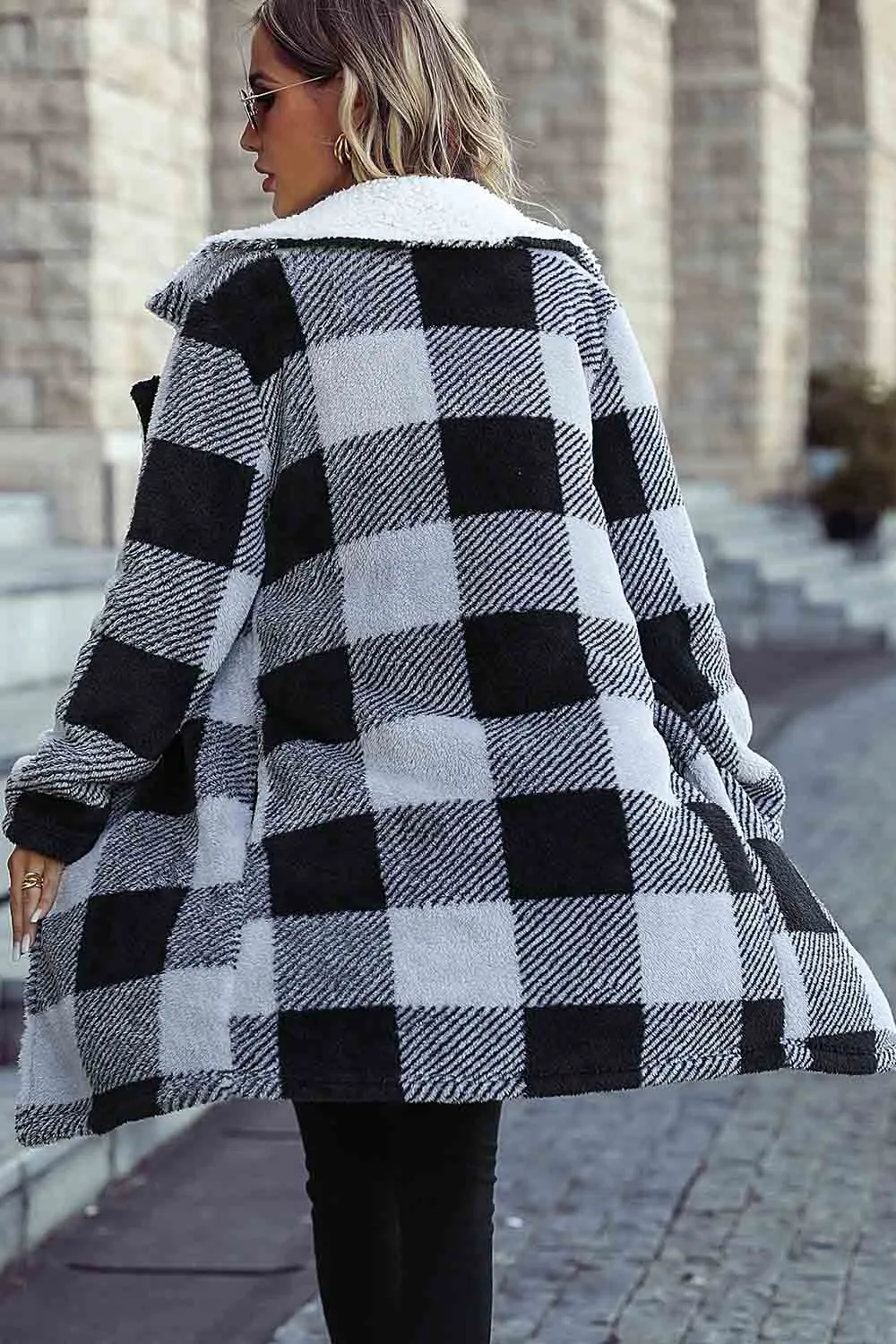Lapel Plaid Fleece Coat Shirt Jacket Coats