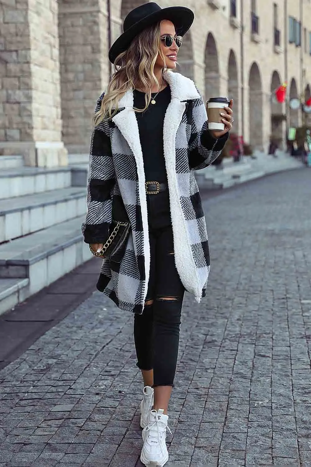 Lapel Plaid Fleece Coat Shirt Jacket Coats