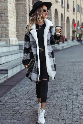 Lapel Plaid Fleece Coat Shirt Jacket Coats
