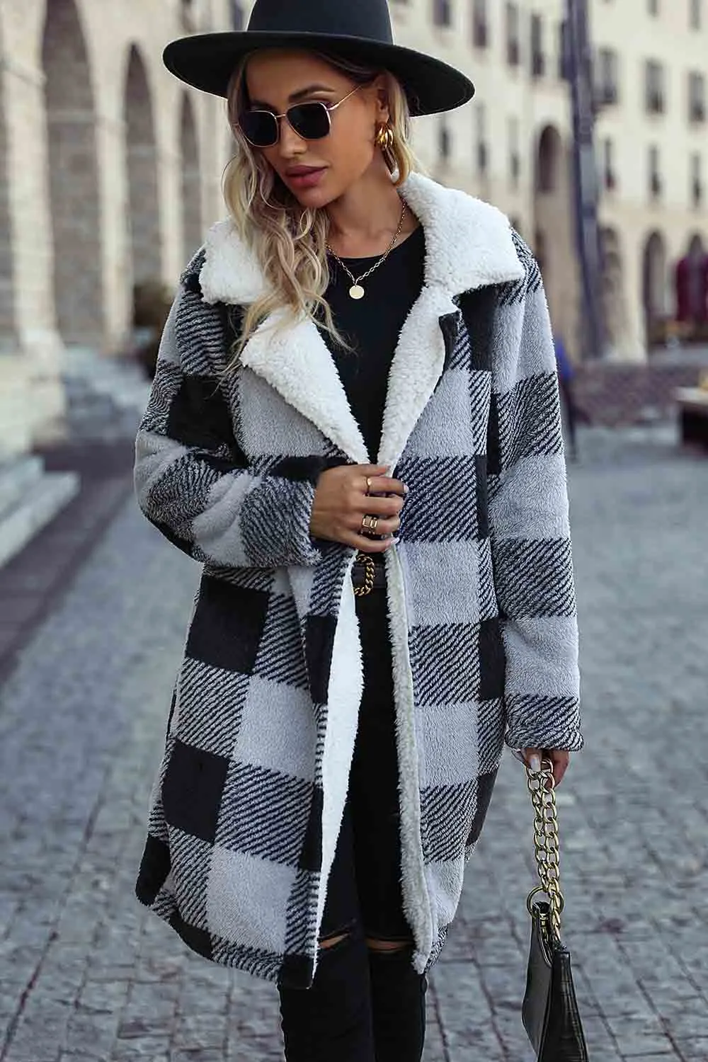 Lapel Plaid Fleece Coat Shirt Jacket Coats