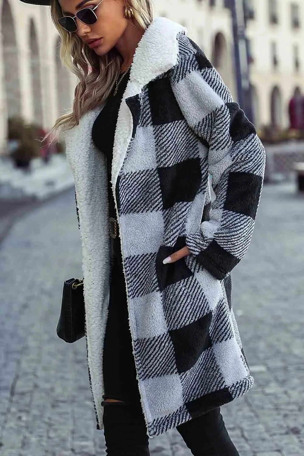 Lapel Plaid Fleece Coat Shirt Jacket Coats