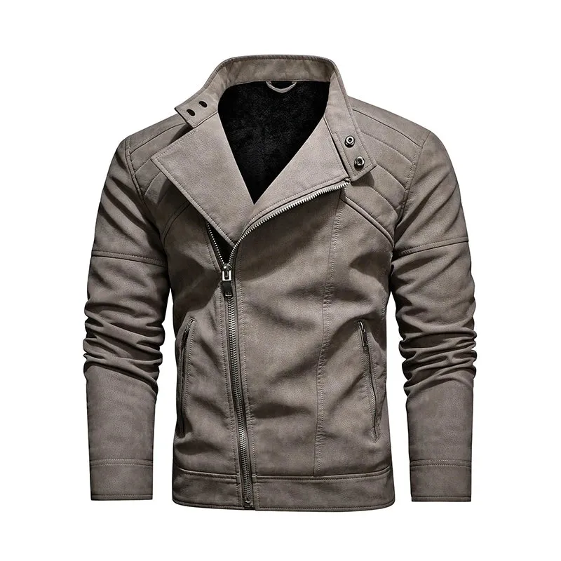 Men's Military Style Leather Motorcycle Jacket
